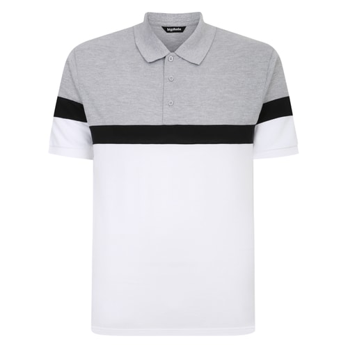 Bigdude Pique Colour Block Polo Shirt Grey/White Tall