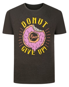 Bigdude Donut Give Up Print T-Shirt Charcoal Marl