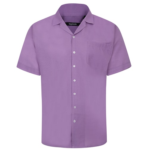 Bigdude Light Linen Touch Short Sleeve Shirt Lilac