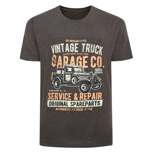 Bigdude Vintage Truck Print T-Shirt Charcoal
