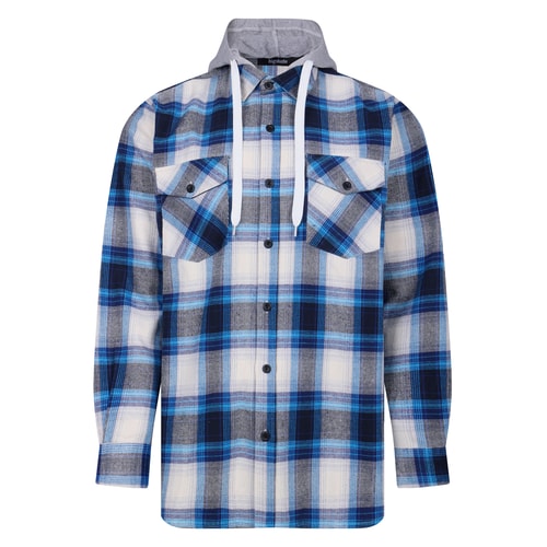 Bigdude Checked Hooded Flannel Shirt Bright Blue Tall