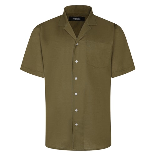 Bigdude Relaxed Collar Linen Blend Shirt Khaki