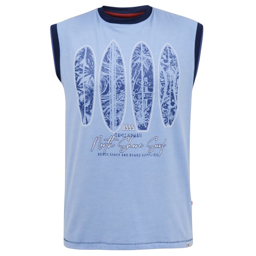 D555 Bretton Surf Board Print Sleeveless T-Shirt Blue Marl