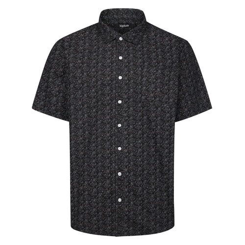 Bigdude Abstract Floral Short Sleeve Shirt Black Tall