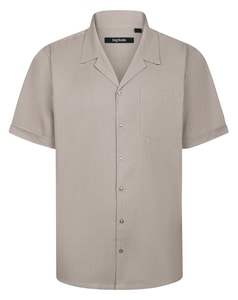 Bigdude Cuban Collar Soft Linen Look Shirt Beige