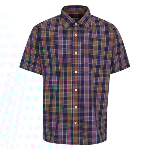Bigdude Checked Poplin Short Sleeve Shirt Navy/Brown Tall