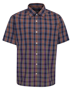 Bigdude Checked Poplin Short Sleeve Shirt Navy/Brown Tall