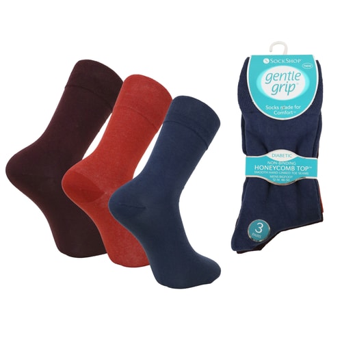 Big Foot Diabetic Gentle Grip Socks 3 Pack Orange/Burgundy/Navy