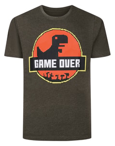 Bigdude Game Over Print T-Shirt Charcoal Marl