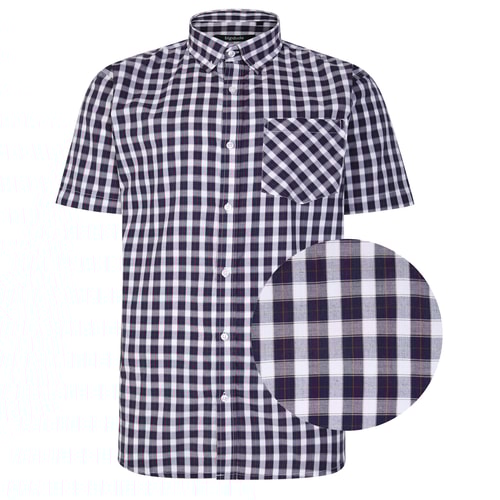 Bigdude Woven Check Short Sleeve Shirt Ocean Blue