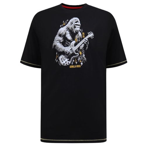 D555 Macfarlan Gorilla Playing Guitar Printed T-Shirt Washed Black