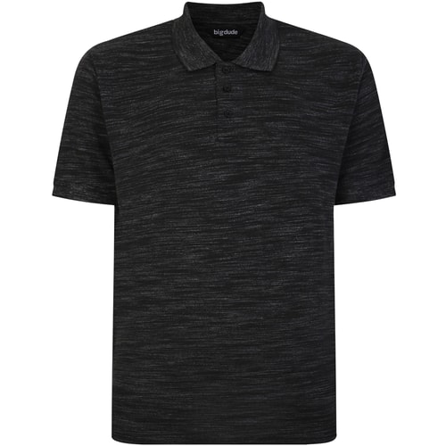 Bigdude Vintage Inkjet Marl Polo Shirt Black Tall