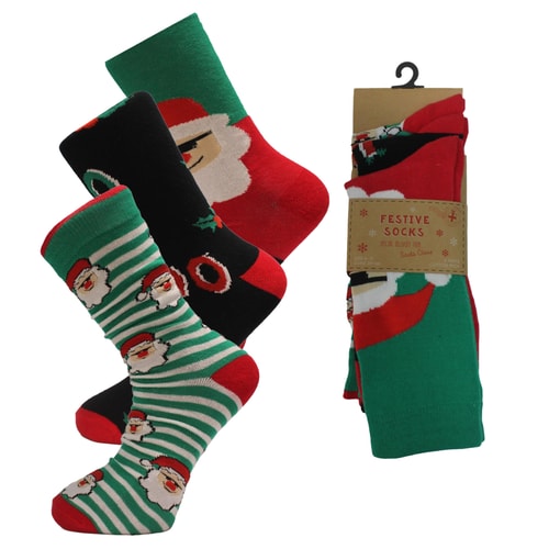 3 Pack Christmas Design Socks Green/Black
