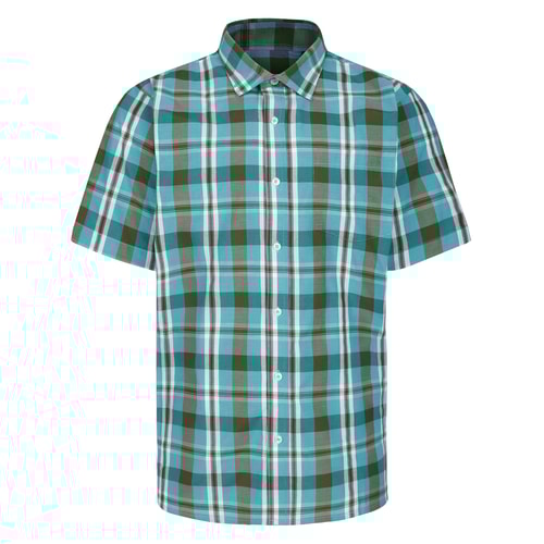 Bigdude Checked Short Sleeve Poplin Shirt Teal Tall