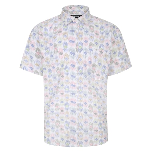 Bigdude Geometric Print Short Sleeve Shirt White
