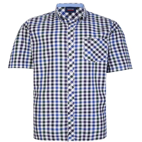 Espionage Short Sleeve Check Shirt Royal/Purple/Bottle
