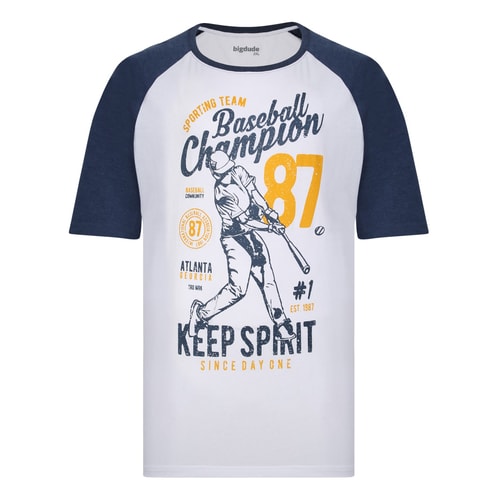 Bigdude 'Baseball Champion' Raglan T-Shirt Denim/White Tall