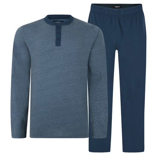 Bigdude Contrast Grandad Long Sleeve Pyjama Set Dark Denim Marl/Navy