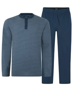 Bigdude Contrast Grandad Long Sleeve Pyjama Set Dark Denim Marl/Navy