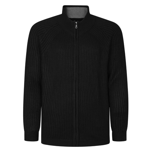 Bigdude Chunky Zip Through Knit Jumper Black