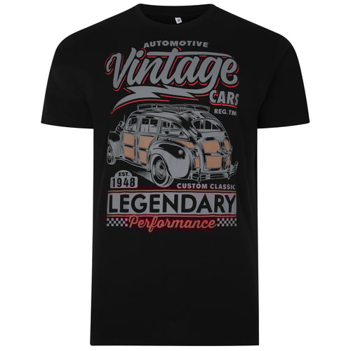 Bigdude Vintage Car Print T-Shirt Black