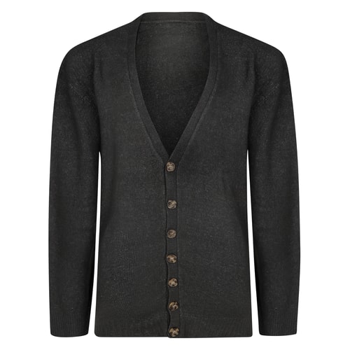 Bigdude Supersoft Ribbed V-Neck Cardigan Charcoal