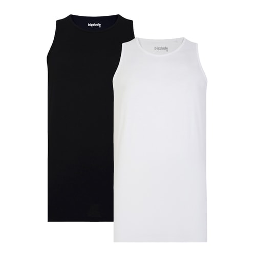 Bigdude Twin Pack Plain Vests Black/White