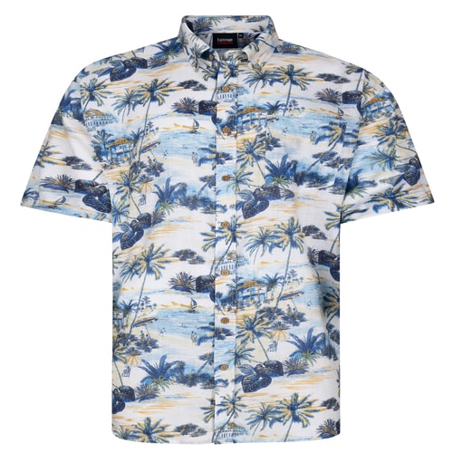 Espionage All Over Palm Print Holiday Shirt Blue/Lemon Pastel