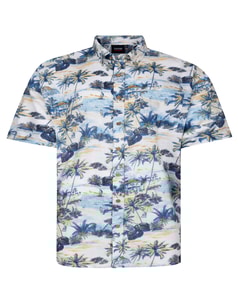 Espionage All Over Palm Print Holiday Shirt Blue/Lemon Pastel