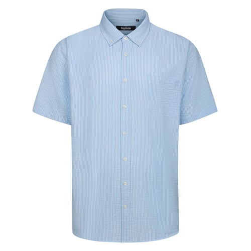 Bigdude Striped Seersucker Short Sleeve Shirt Blue