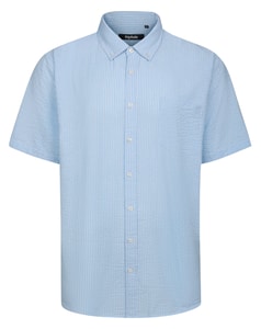 Bigdude Striped Seersucker Short Sleeve Shirt Blue
