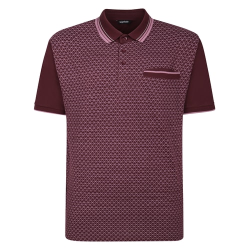 Bigdude Geometric AOP Colour Block Polo Shirt Burgundy Tall