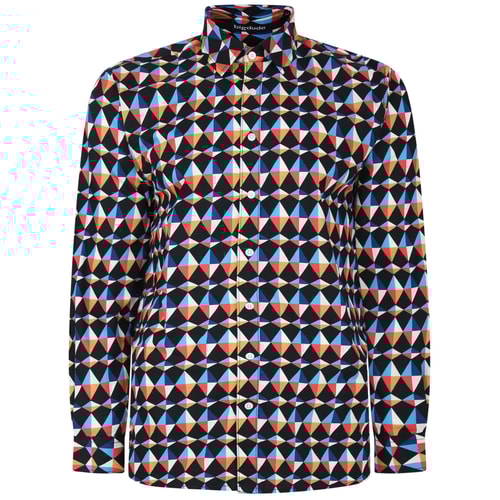 Bigdude Abstract Print Long Sleeve Poplin Shirt Black