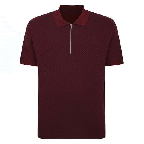 Bigdude Zipped Geometric Polo Shirt Burgundy