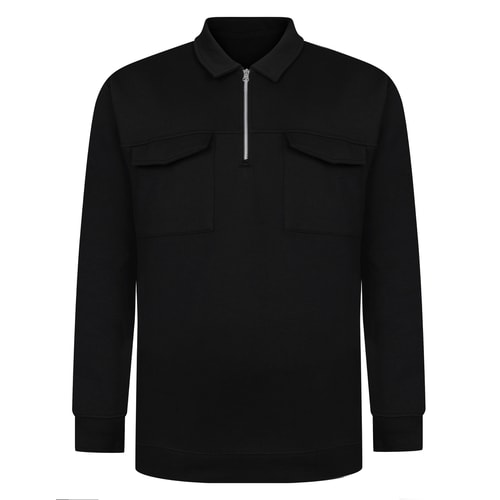 Bigdude Half Zip Double Pocket Sweatshirt Black