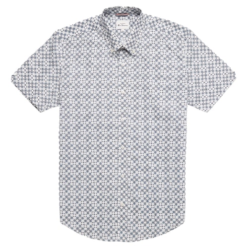 Ben Sherman Geo Print Short Sleeve Shirt Light Blue