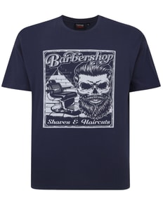 Espionage Barbershop Print T-Shirt Navy