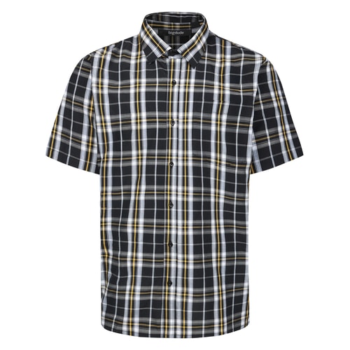 Bigdude Open Collar Checked Short Sleeve Poplin Shirt Black Tall