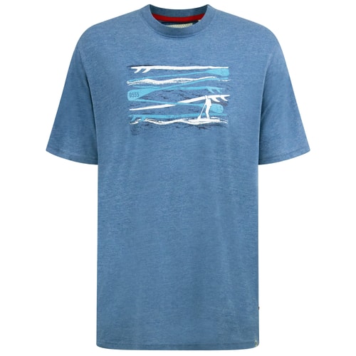 D555 Cardiff Surfer And Waves Printed Crew Neck T-Shirt Denim Marl