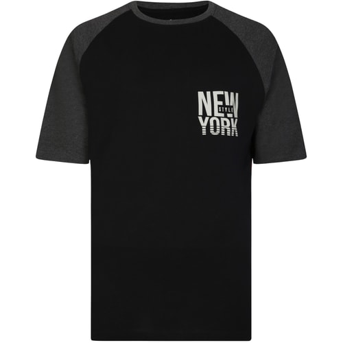 Bigdude New York Contrast Raglan T-Shirt Black/Charcoal Marl
