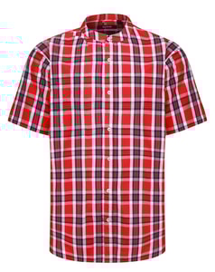 Bigdude Grandad Collar Checked Short Sleeve Shirt Red