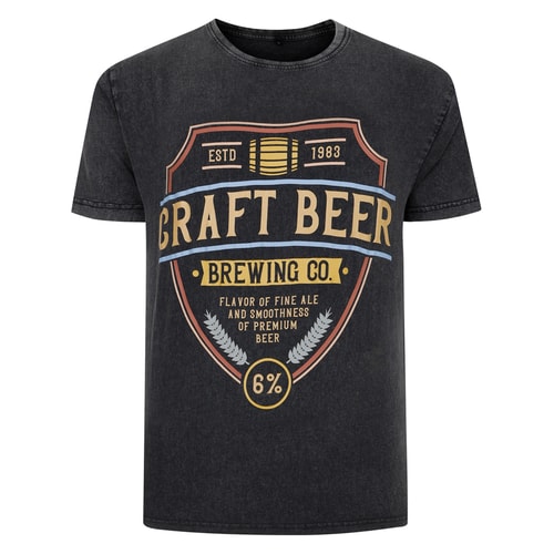 Bigdude Acid Wash Craft Beer Print T-Shirt Washed Black