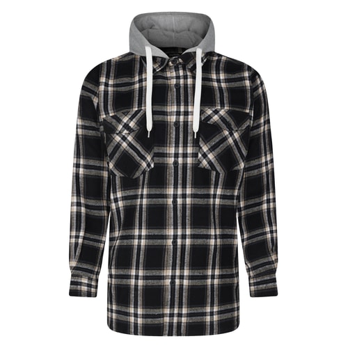 Bigdude Hooded Flannel Checked Shirt Black Tall