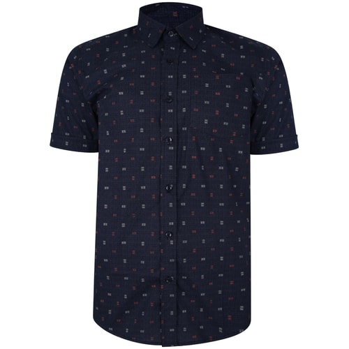 Bigdude Short Sleeve Cotton Woven Abstract Design Shirt Navy/Grey Tall