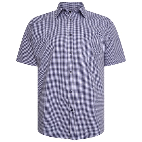 Cotton Valley Small Gingham Check Short Sleeve Shirt Navy