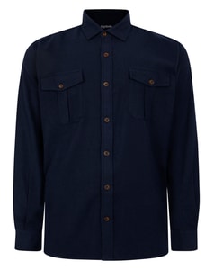 Bigdude Plain Flannel Long Sleeve Shirt Navy