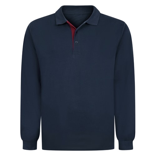 Bigdude Contrast Placket Long Sleeve Polo Shirt Navy/Burgundy