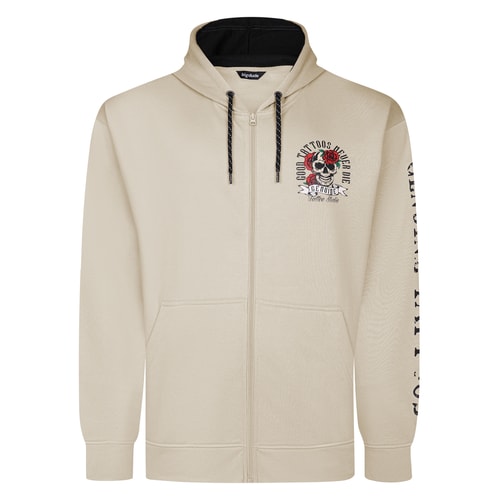 Bigdude Genuine Tattoo Print Zip Hoodie Stone
