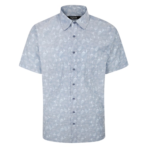 Bigdude Ethnic Print Short Sleeve Shirt Grey
