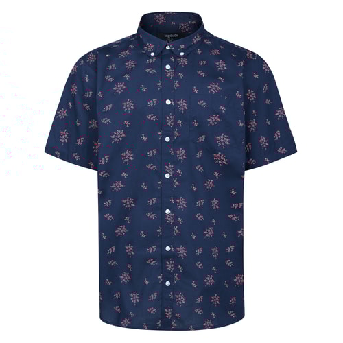 Bigdude Button Down Scattered Floral Short Sleeve Shirt Navy
